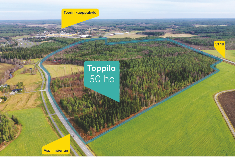 Toppilan yritysalueen sijainti Tuurin kauppakylän läheisyydessä mahdollistaa noin 6 miljoonan henkilön vuosittaisen asiakasvirran hyödyntämisen.